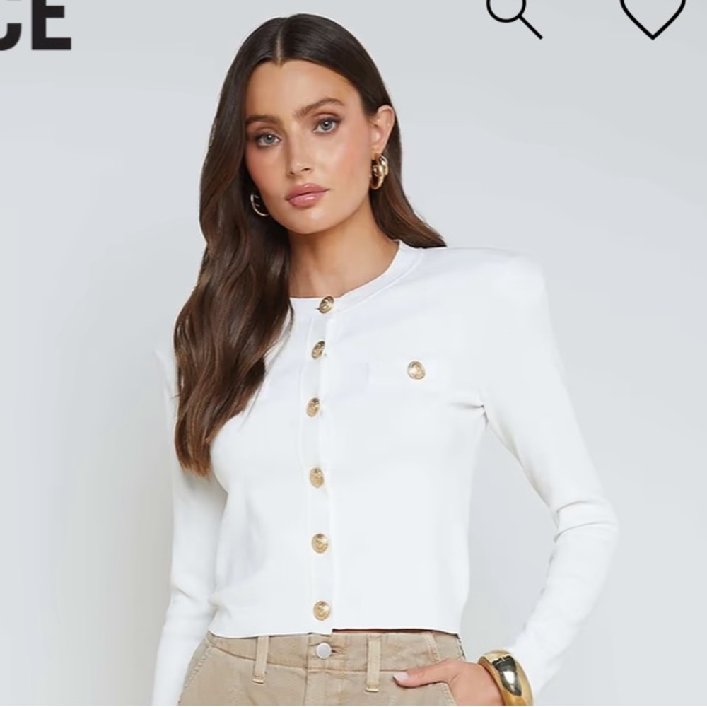L'AGENCE White Cardigan with Gold Buttons